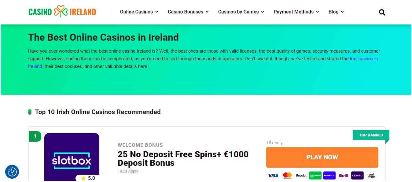 Landing Page for Casino Ireland